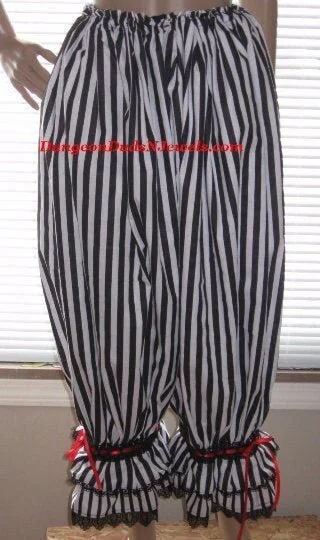 DDNJ Cotton 2 Tier Black & White Pirate Bloomers W/Pocket Option Plus Custom Made Any Size Renaissance Steampunk Witch Pirate Dress Fairy Vampire Cosplay Costume LARP