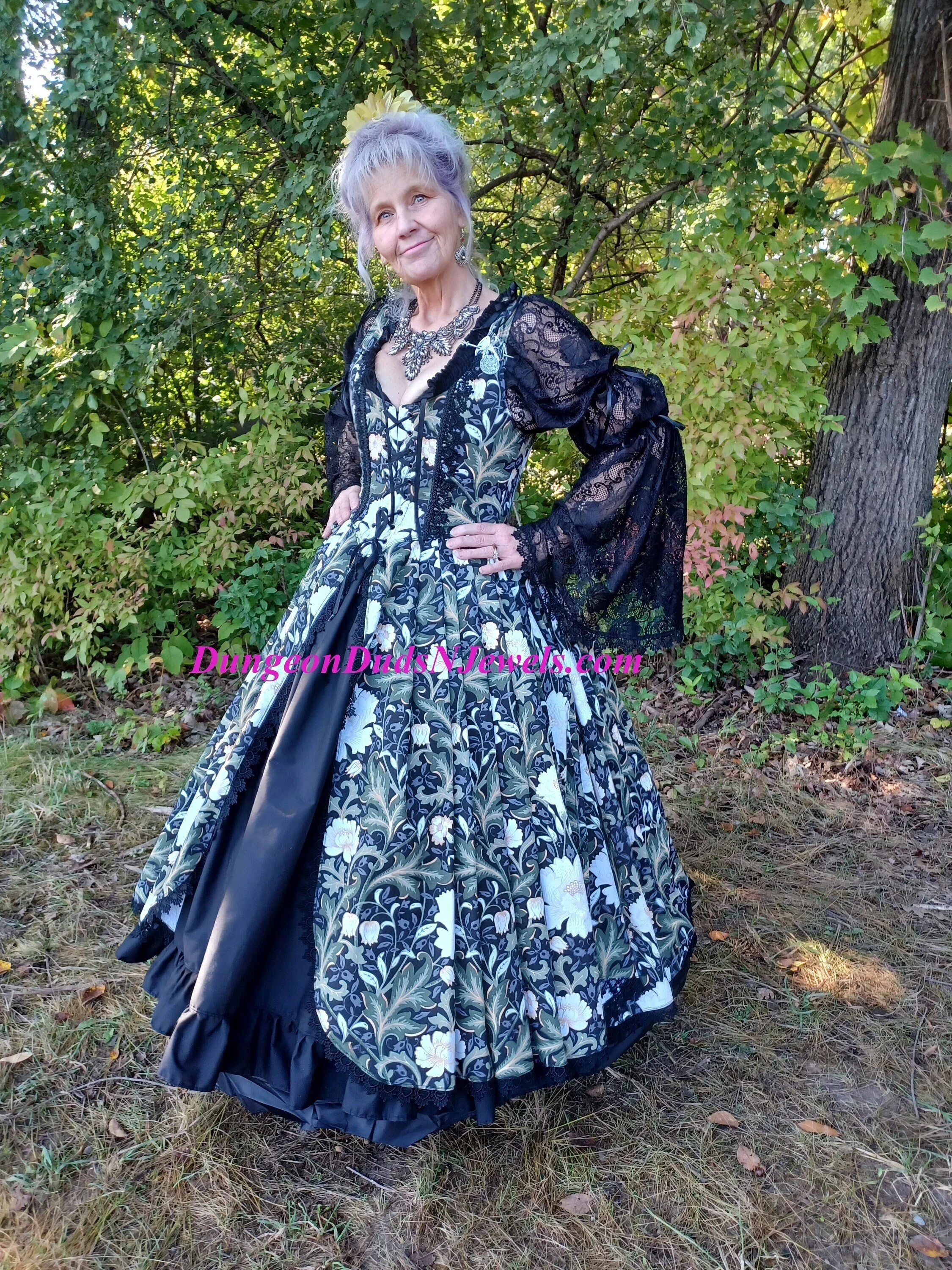 DDNJ Choose Your Fabric Stays W/Peplum Overdress Full Length Corset Pocket Option Plus Custom Made ANY Size Renaissance Steampunk Witch Pirate Dress Fairy Vampire Cosplay Costume LARP S M L XL 1X