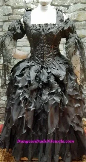 DDNJ Reversible Dark Fae Overbust Corset 4 Piece Fairy Outfit Plus Custom Made Any Size Renaissance Pirate Wench Fairy Witch Steampunk Cosplay LARP Dress S M L XL 1X 2X 3X