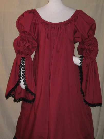 DDNJ Choose Color 2 Tier Split Bell Sleeve Chemise Dress Renaissance Pirate Steampunk Plus Custom Made Any Size Lace at Cuff Ruffle & Split V-Neck Options S M L XL 1X 2X 3X 4X 5X 6X