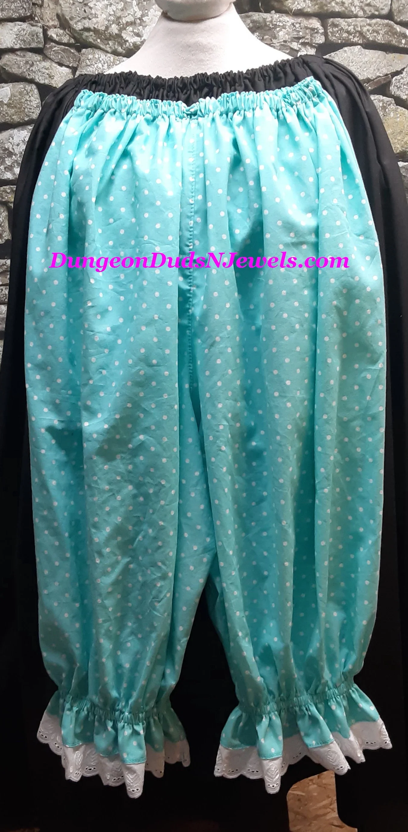 DDNJ Cotton Aqua Polka Dot Bloomers W/Pocket Option Plus Custom Made Any Size Renaissance Steampunk Witch Pirate Dress Fairy Vampire Cosplay Costume LARP