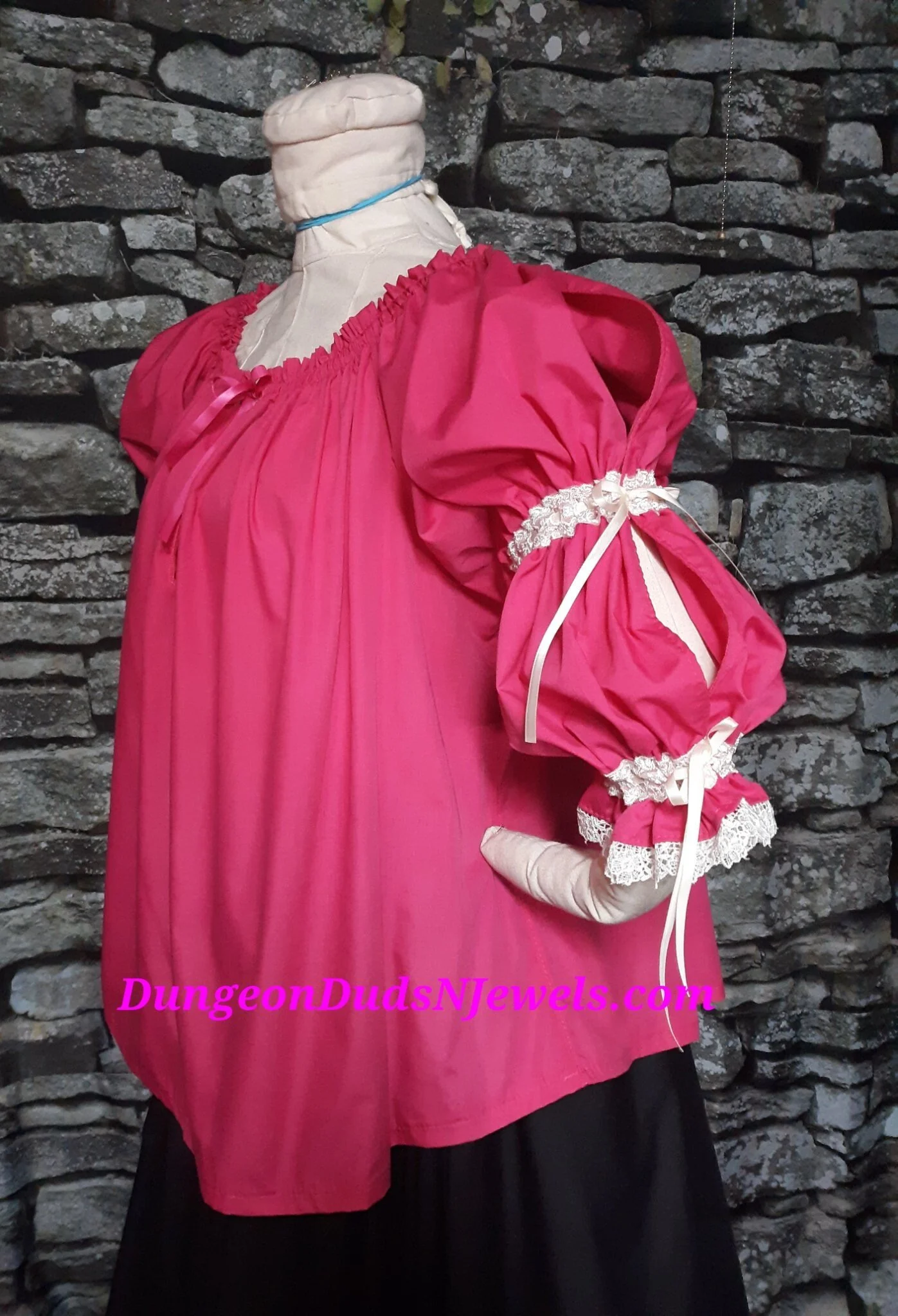 DDNJ Choose Color 2 Tier Side Lace 3/4 Ruffle Cuff Chemise Dress Renaissance Pirate Steampunk Plus Lace at Cuff Custom Made Any Size Ruffle & Split V-Neck Options S M L XL 1X 2X 3X 4X 5X 6X