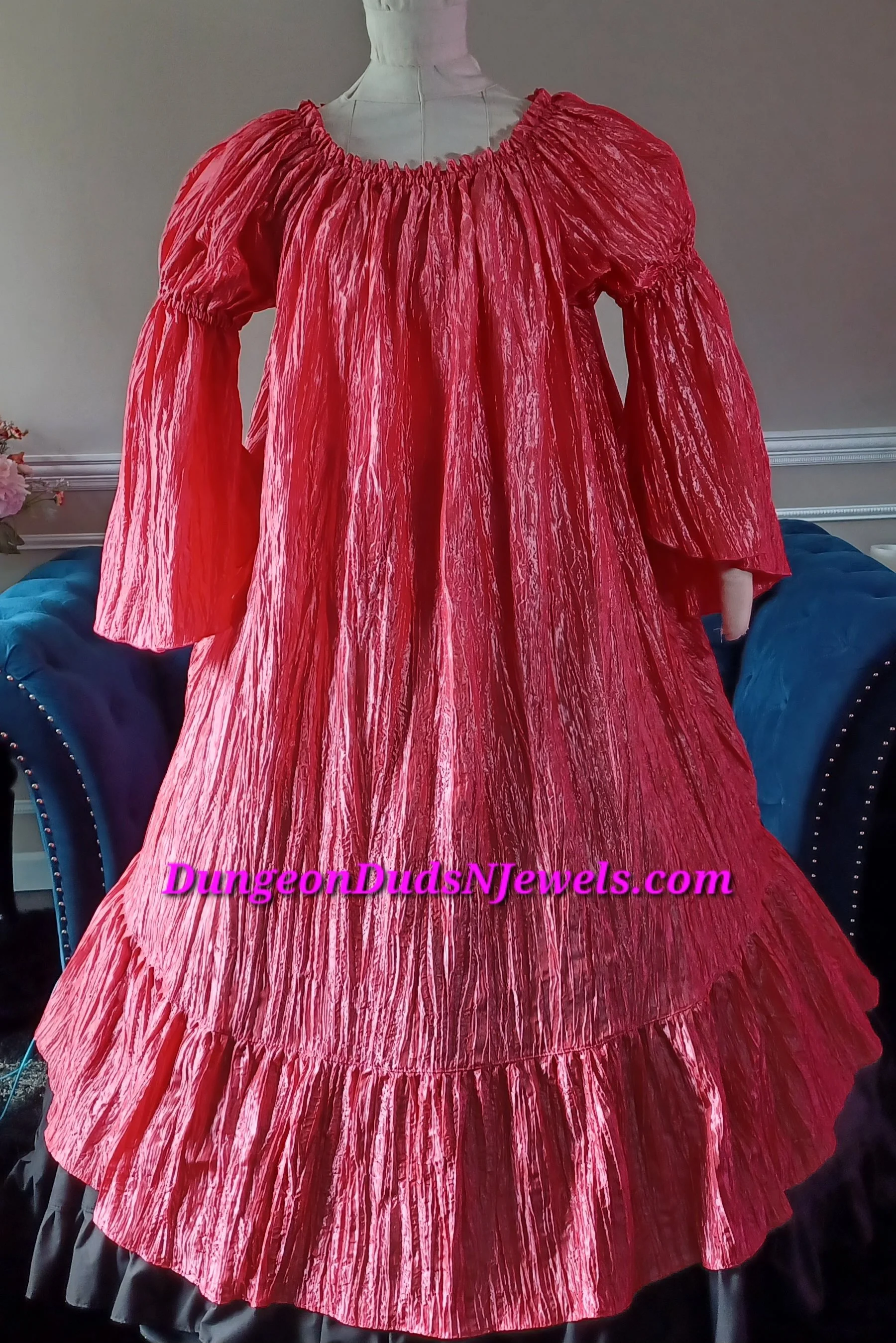 DDNJ Choose Color 1 Tier Bell Sleeve Crinkle Taffeta Chemise Plus Custom Made Any Size Renaissance Steampunk Witch Pirate Dress Fairy Vampire Cosplay Costume LARP S M L XL 1X 2X 3X 4X 5X