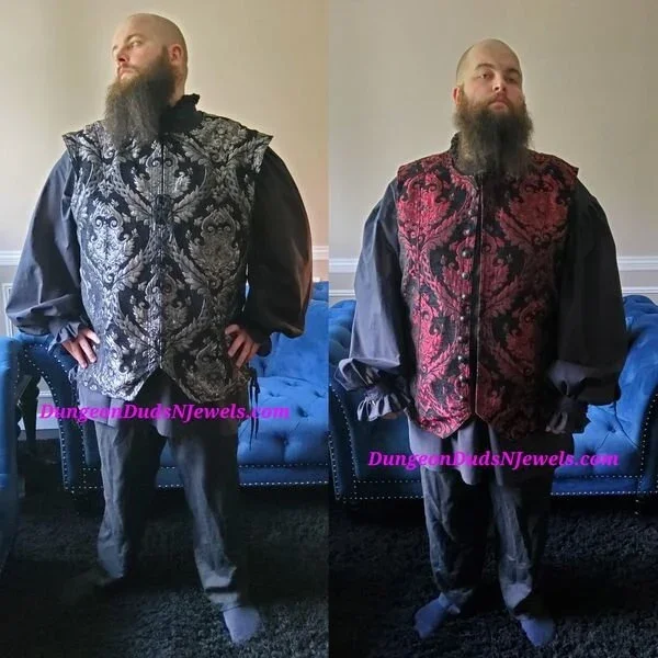 DDNJ Choose Fabric Reversible Long Vest W/Detachable Sleeve Option Renaissance Pirate Swashbuckler Medieval Plus Made ANY Size S M L XL 2X 3X 4X 5X 6X Tall