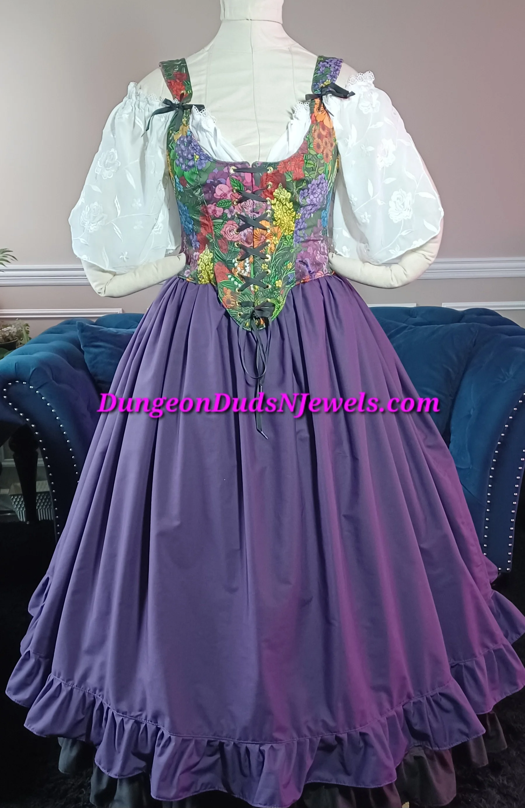 DDNJ Ship Ready Skirt Plum A-Line Cotton W/Pockets Ruffle at Hemline Renaissance Steampunk Witch Pirate