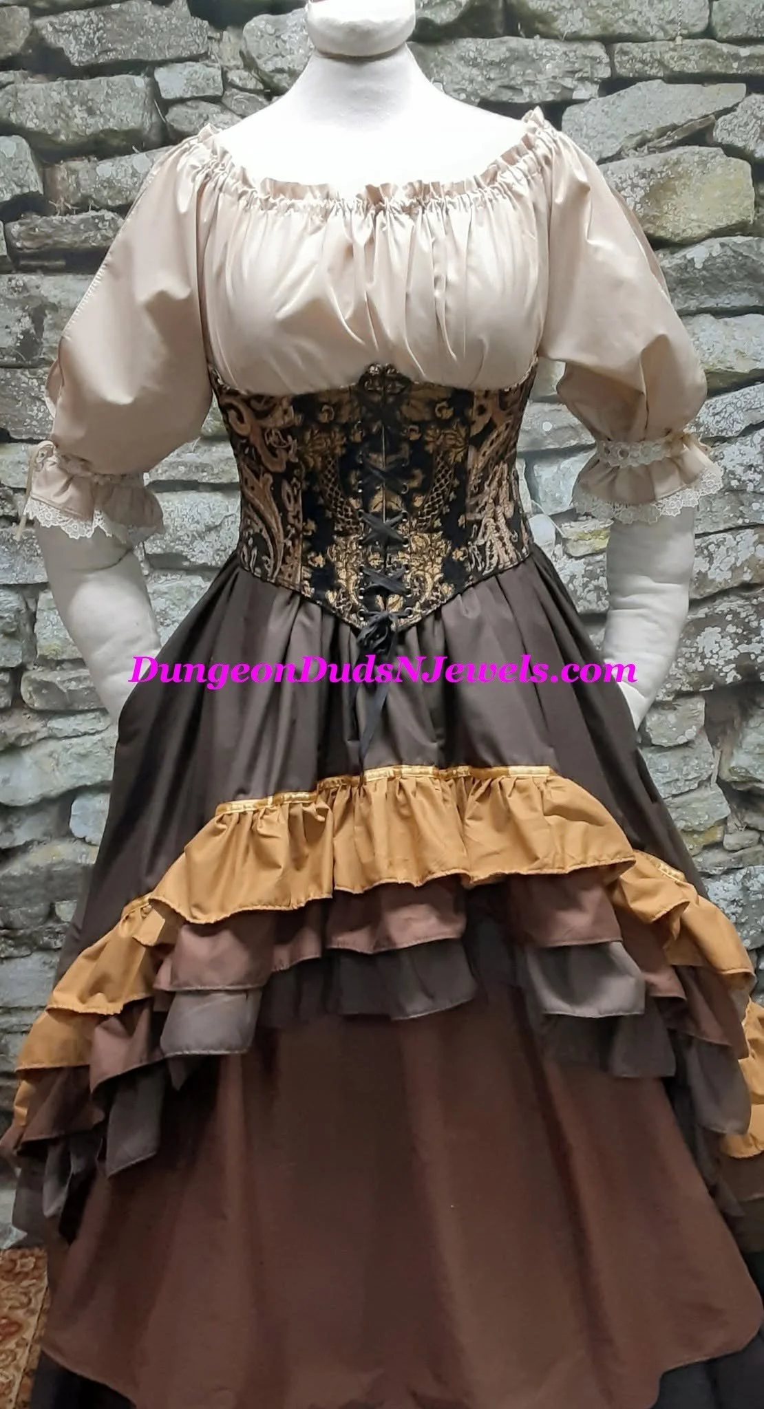 DDNJ Underbust W/Straps Corset 4 Piece Outfit Plus Custom Made Any Size Choose Your Fabric Renaissance Pirate Wench Fairy Witch Steampunk Cosplay LARP Dress S M L XL 1X 2X 3X 4X 5X