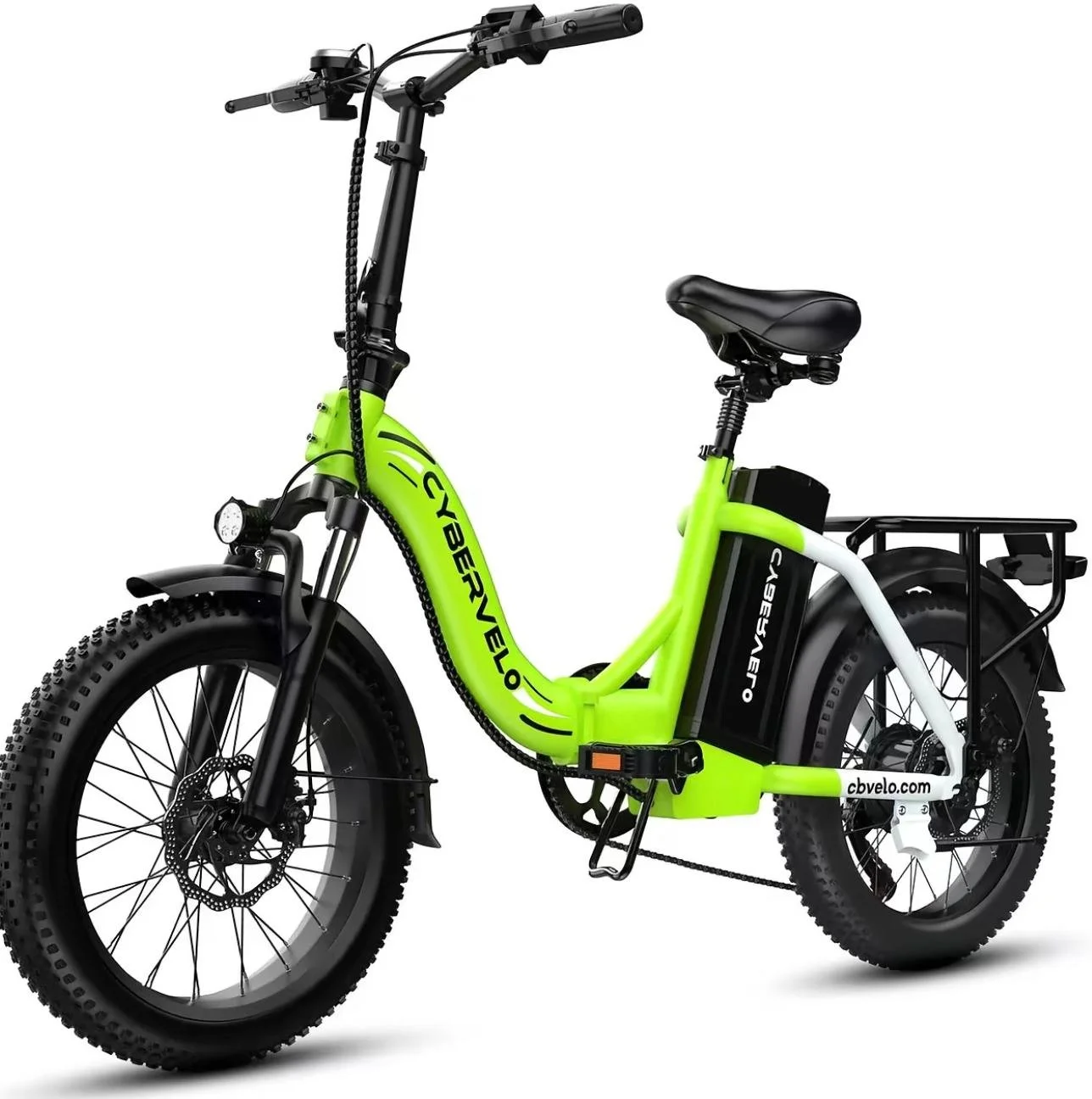 1000W Folding Electric Bike, 48V 20.8AH Large Removable Battery E-Bike, 30+MPH, 80 Miles Max Range, 20" Fat Tire Electric Bike for Adults, Adult Electric Bicycles for Commute. Green & white color