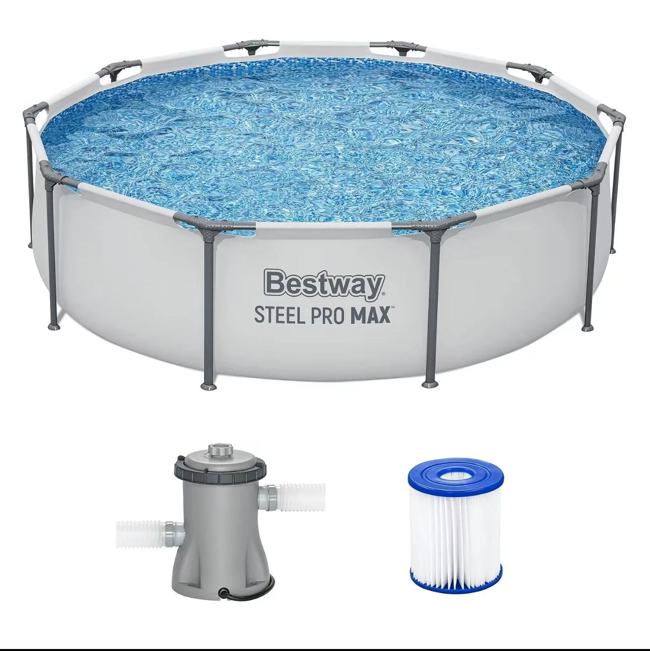 Steel Pro MAX 10'x30" Round Above Ground Outdoor Swimming Pool with Pump