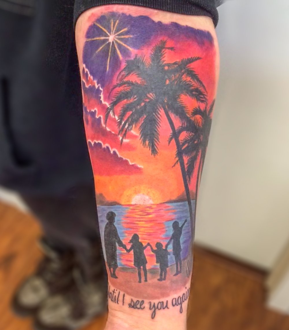 Family Beach Scene Color Tattoo: Binge Tattoo
