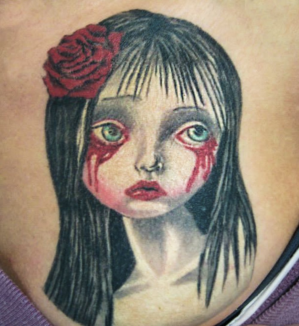 Young Woman Color Tattoo: Binge Tattoo