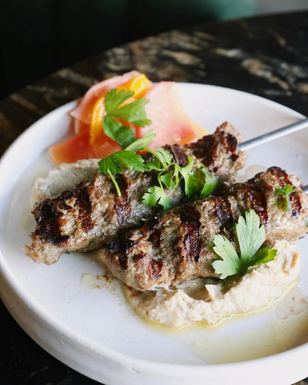 Wood-fired Kebabs on a plate