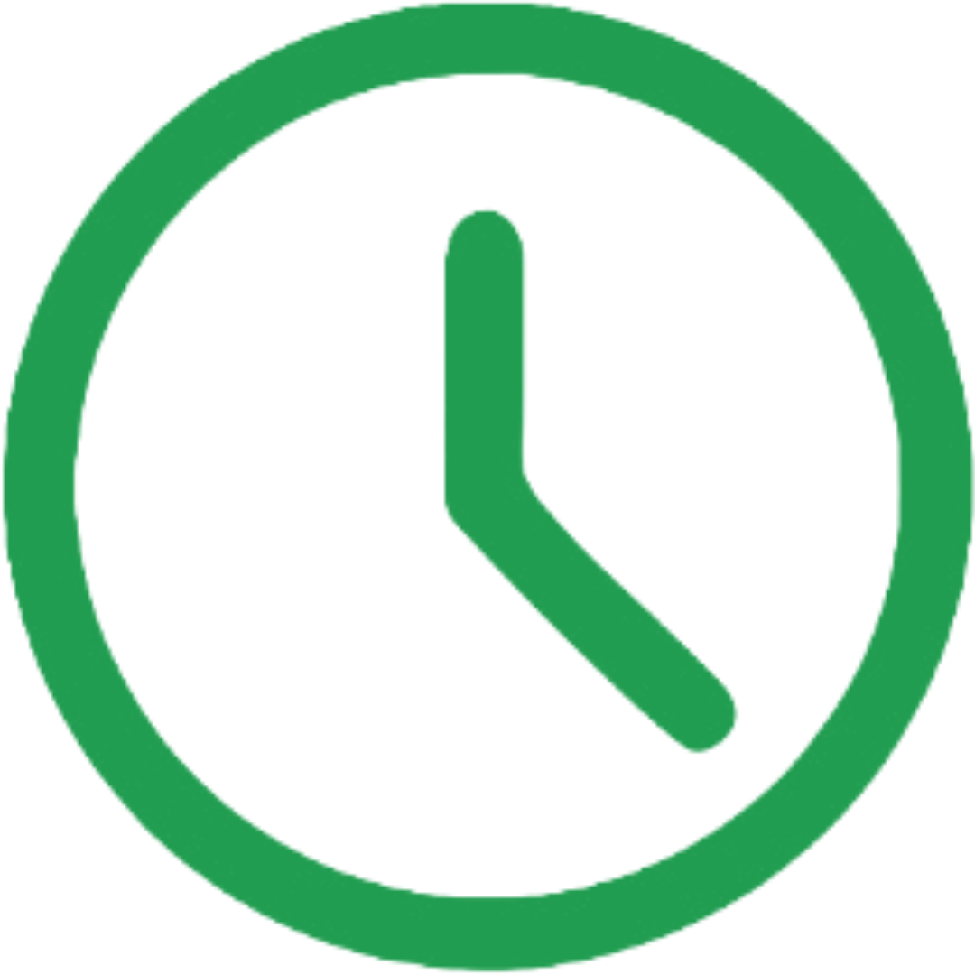Green clock icon showing 3:00.