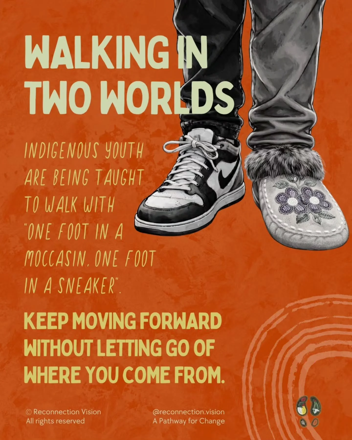Walking in Two Worlds 🌿

Indigenous youth are being taught to walk in two worlds. &ldquo;One foot in a moccasin, one foot in a sneaker&rdquo;. They carry teachings from Elders while navigating school, work, and the constant pull of cell phones. Thes