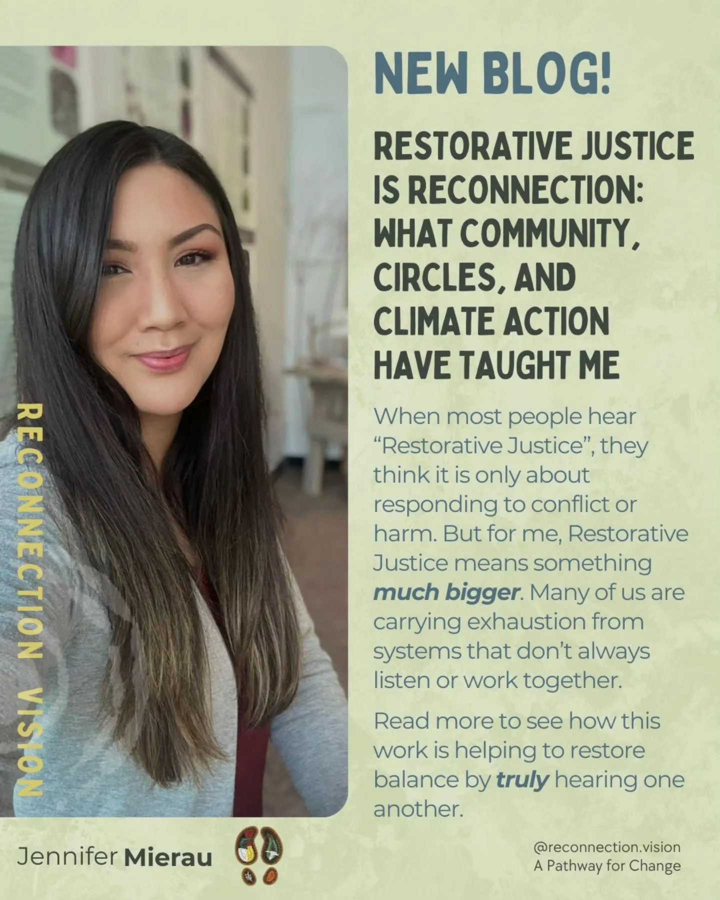 ⚖️ NEW Blog: Restorative Justice is Reconnection: What Community, Circles, and Climate Action Have Taught Me

Written by Jennifer Mierau 🪶 

When most people hear &ldquo;Restorative Justice&rdquo;, they think it is only about responding to conflict 