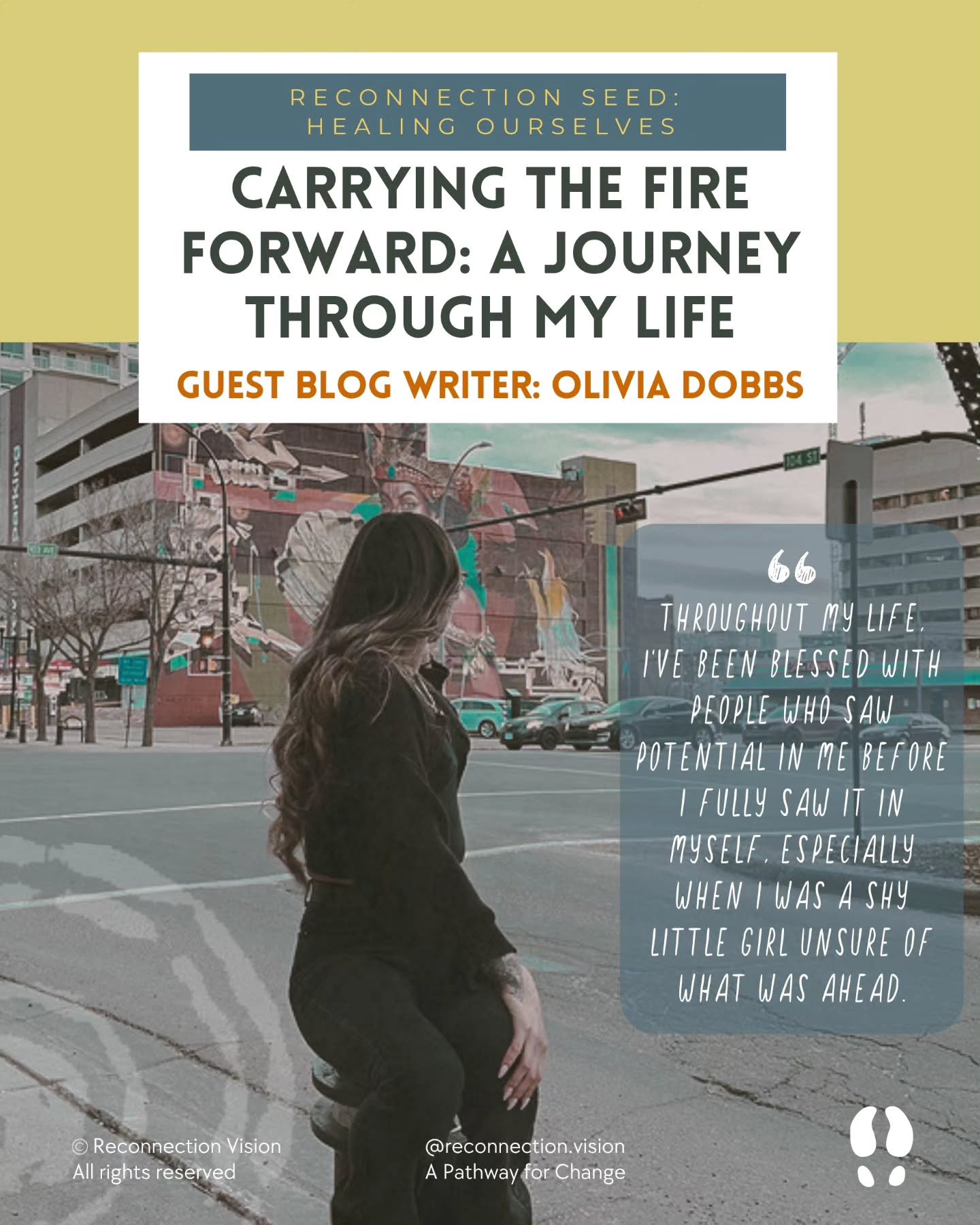 Introducing our first guest blog writer! ✨

Carrying the Fire Forward: A Journey Through My Life by Olivia Dobbs is a powerful reflection on Reconnection Seed: Healing Ourselves. With honesty and courage, Olivia shares her journey of growing up away 