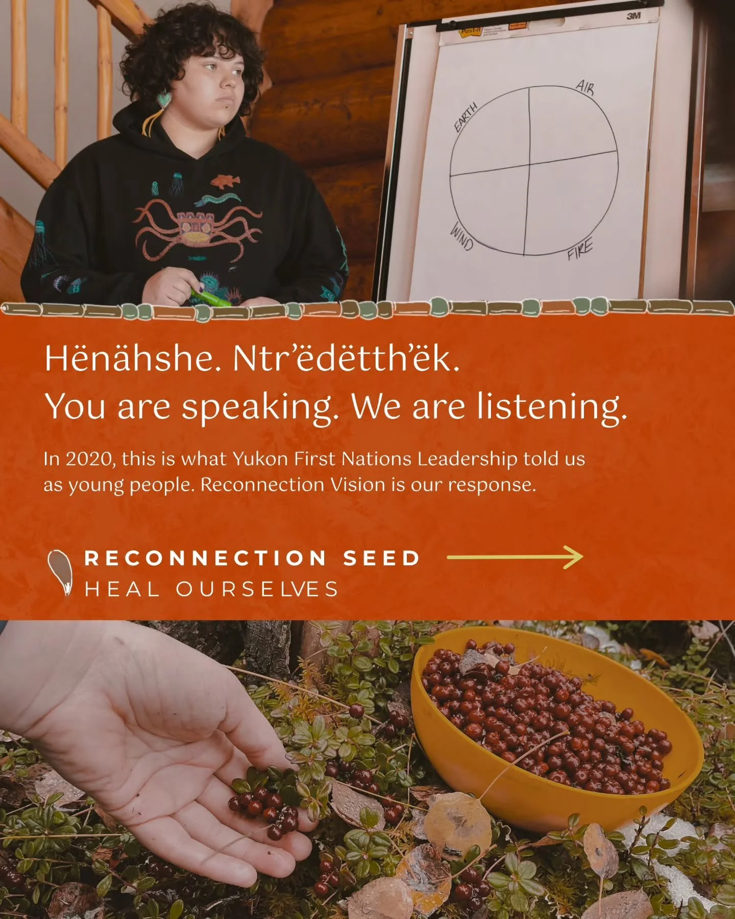 You are speaking. We are listening.

🌱Reconnection Seed: Heal Ourselves

Our Fellowship represents the experience and diversity of Yukon youth. We arrived with anxiety, addictions, insecurities, feelings of shame for not knowing our culture and lang