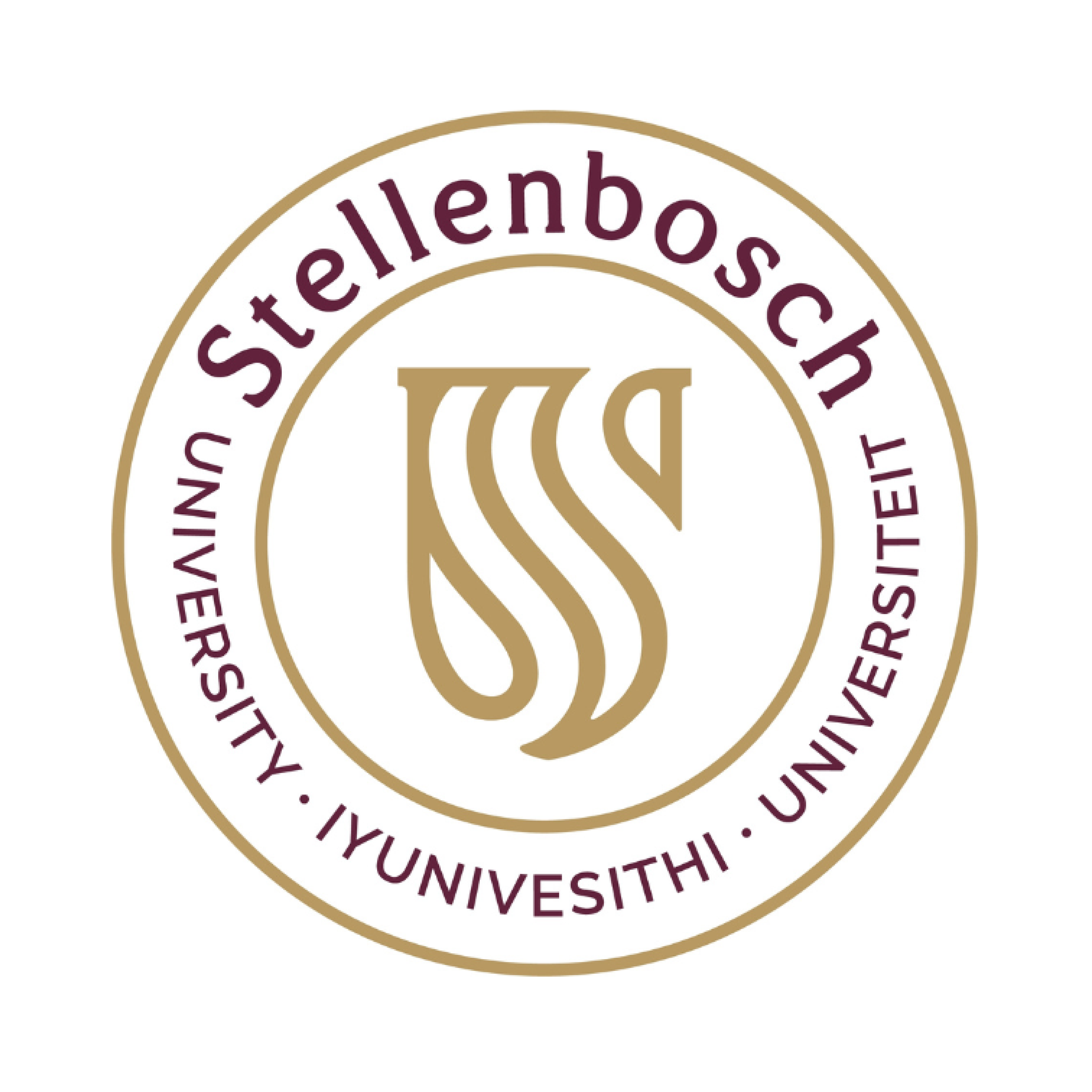 Stellenbosch University logo featuring a stylized "S" and the words "University," "IYunivesithi," and "Universiteit."