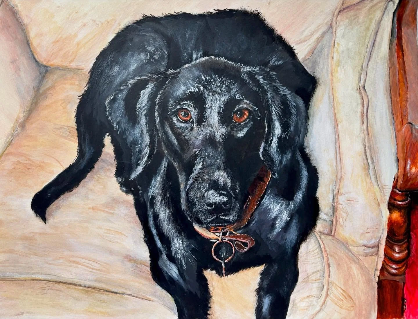 This is the beautiful black Labrador called Bilbo.

This was the last commission I was asked to create for 2025, which was painted in acrylic. I am now open for more pet portrait commissions, so, if you would love to have a unique pet portrait create