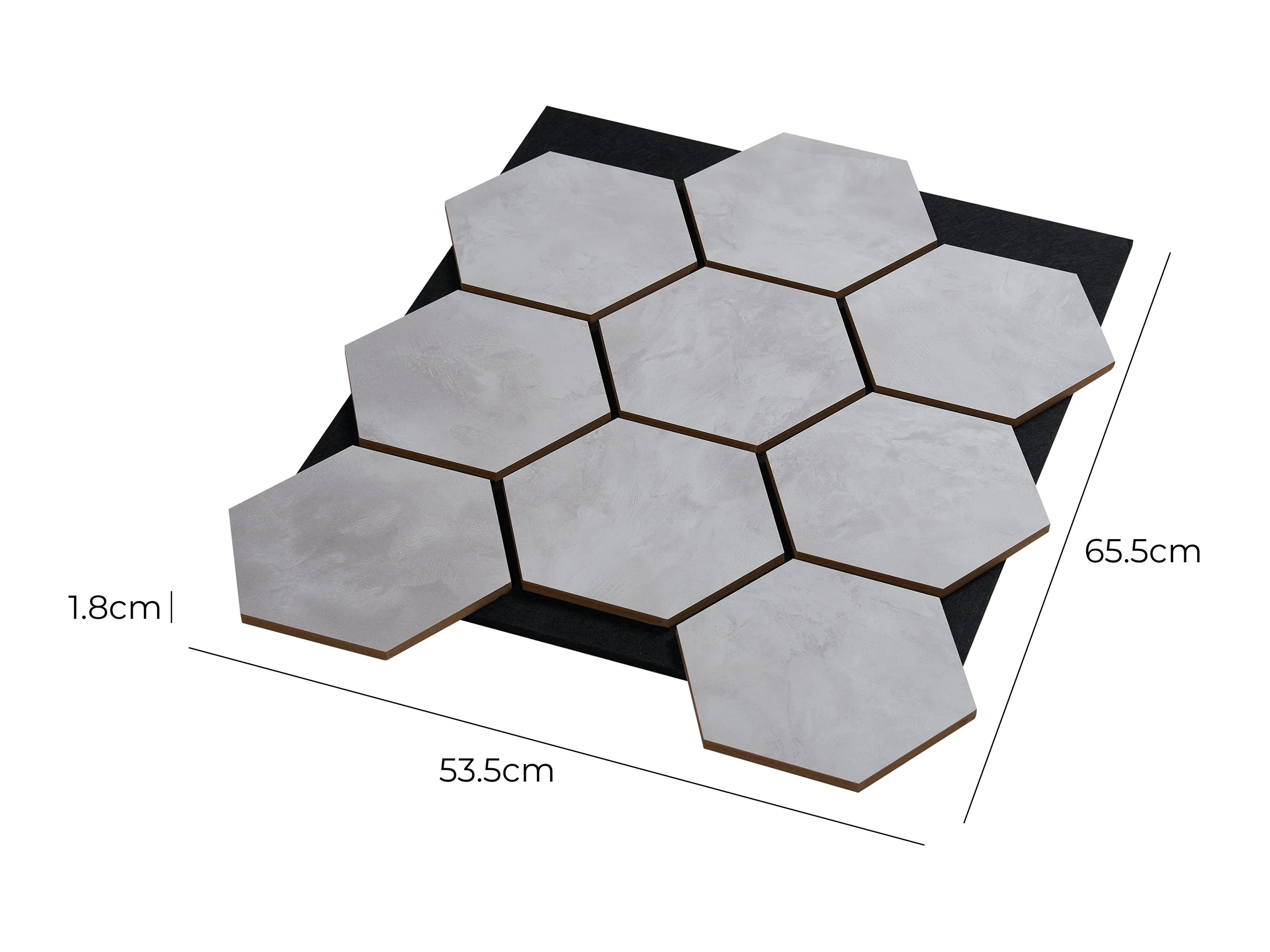 Hex Panel in Concrete colour showing the panel dimensions