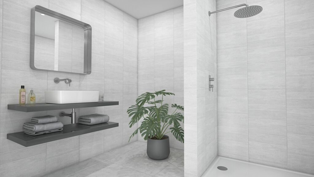 Wall Panel Whitestone Standard Tile Installed In Bathroom