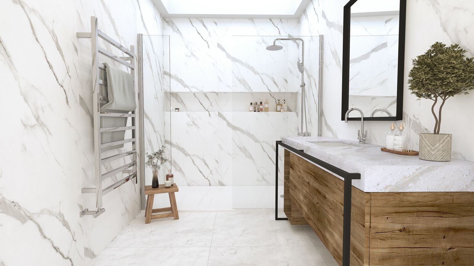 Shower Panel Blanco Installed In Bathroom