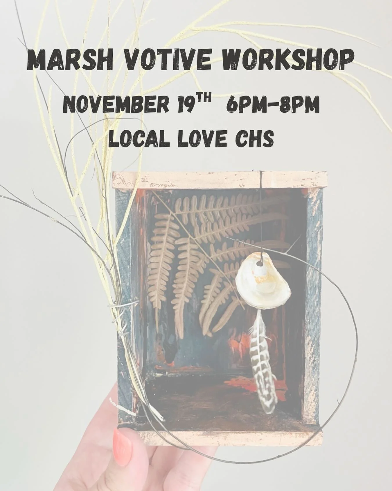 New date, same marshy magic! ✨
Join me for the Marsh Votive Workshop on Nov 19th at @locallovechs &mdash; we&rsquo;ll gather inspiration from the Lowcountry landscape and create small shrines that capture the wild beauty of the Charleston coast. Brin