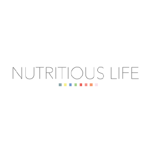 White background with the words 'NUTRITIOUS LIFE' and a colorful dotted line underneath.
