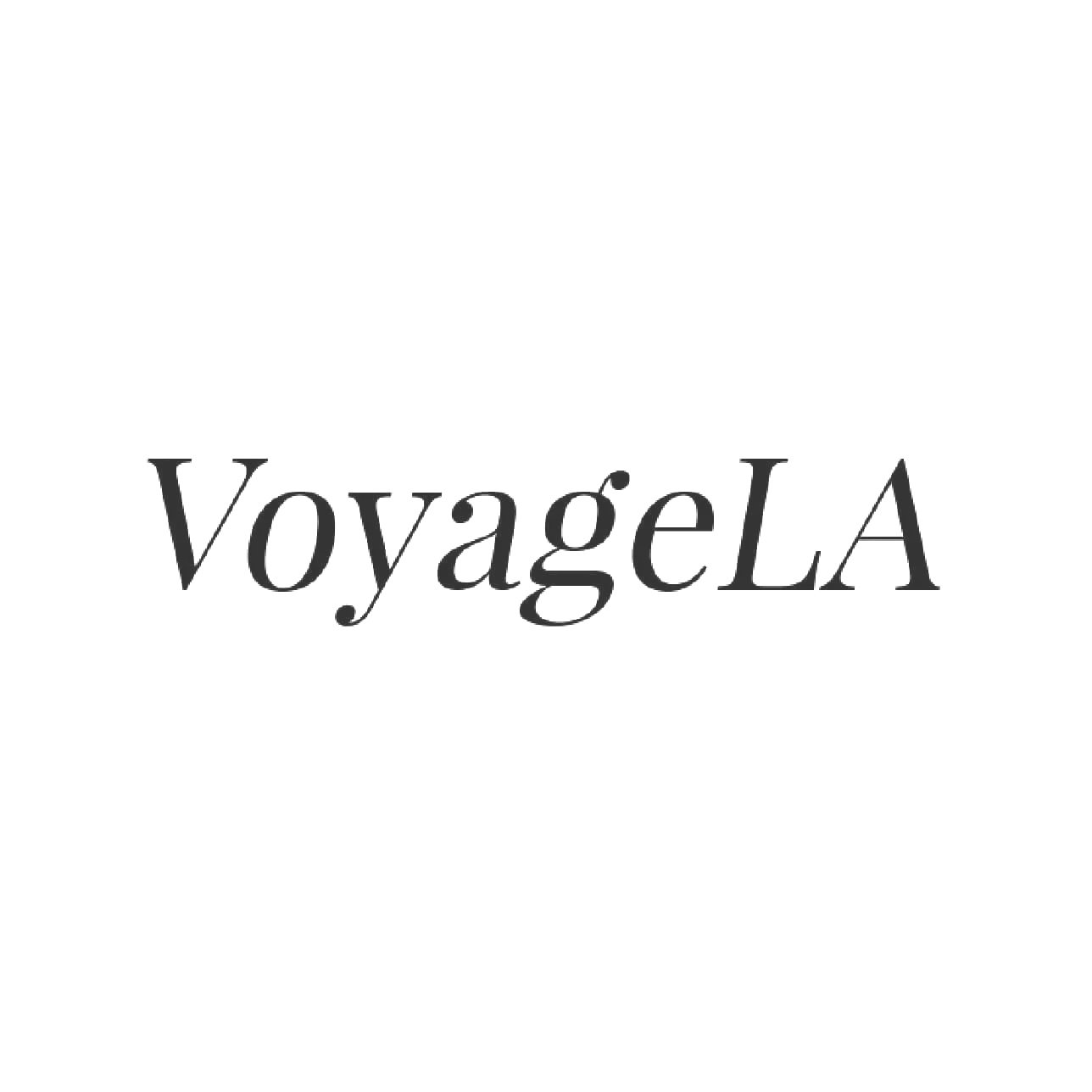 The word "VoyageLA" in black italic font on a white background.