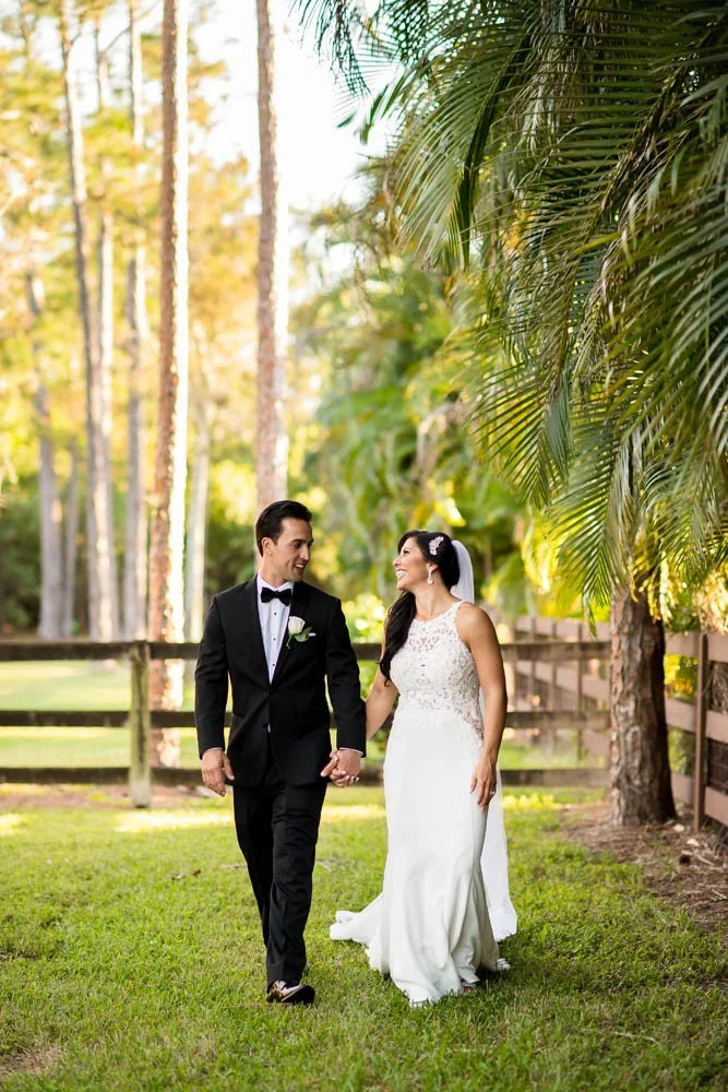 Bride and Groom walking on ranch-wedding-photography-naples