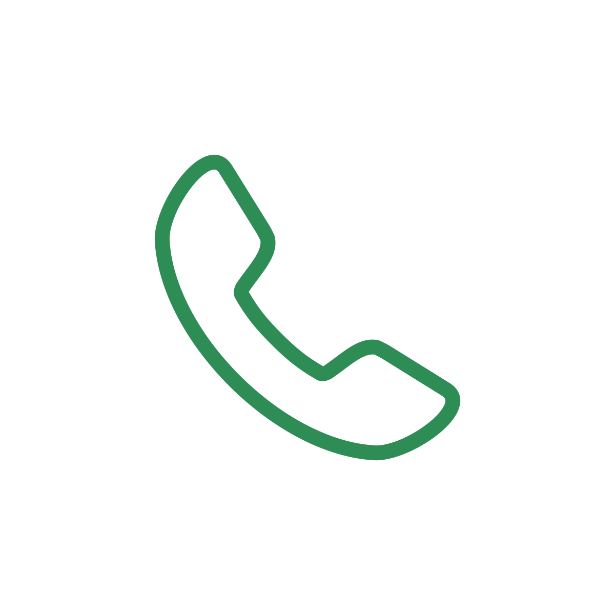 Icon of a green telephone receiver on a white circular background.