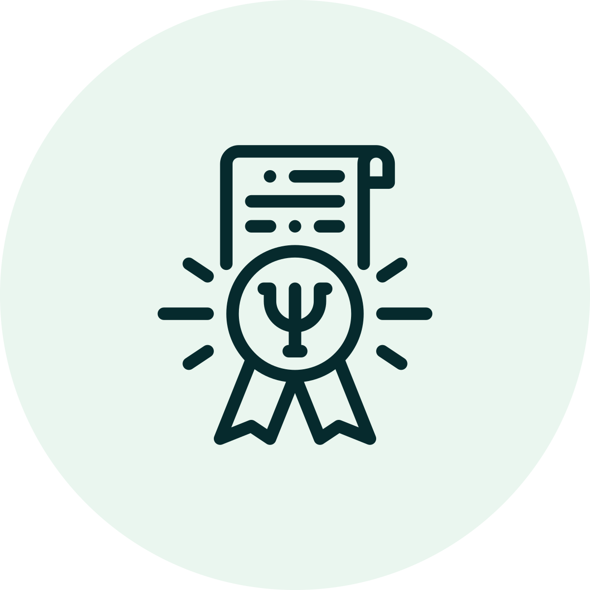 Award ribbon with a psi symbol and a certificate above it.