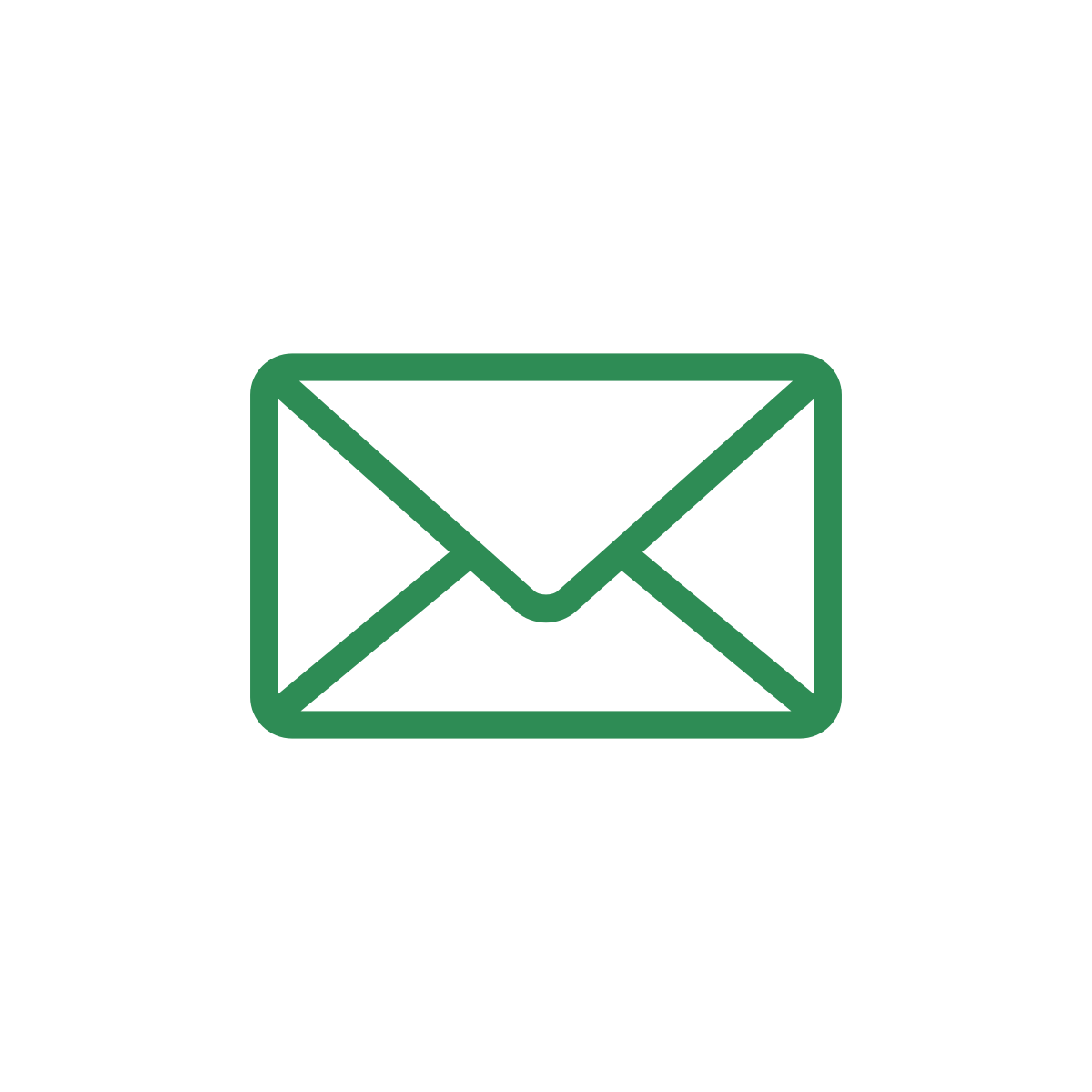 Green outline of an envelope or email icon on a white circular background.