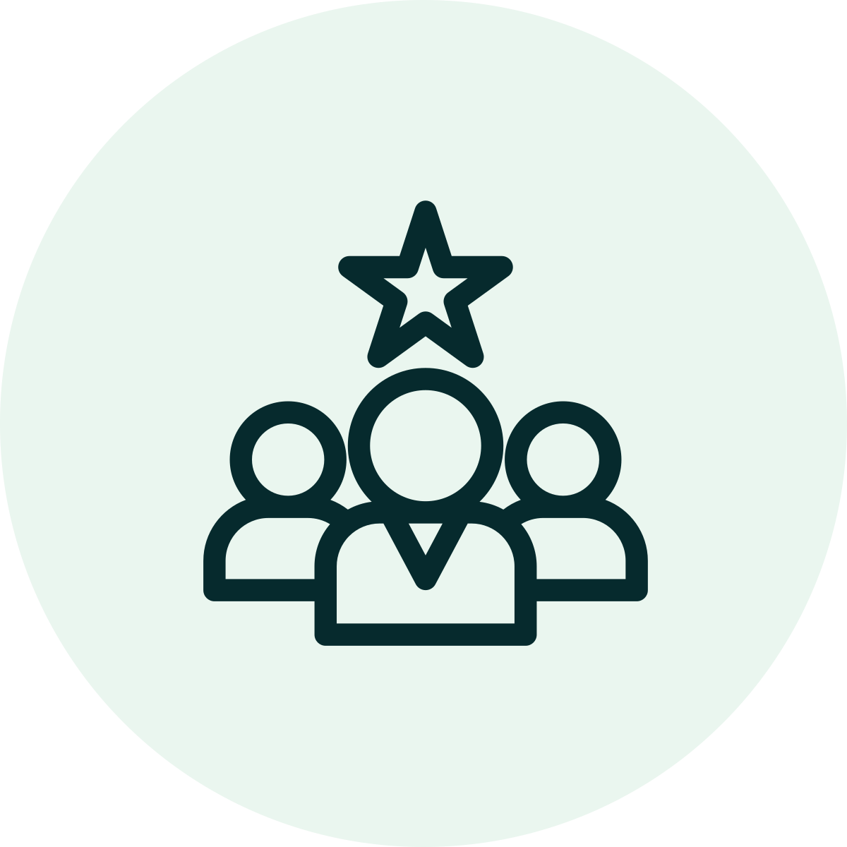 Icon of three people with a star above their heads, symbolizing recognition or achievement.