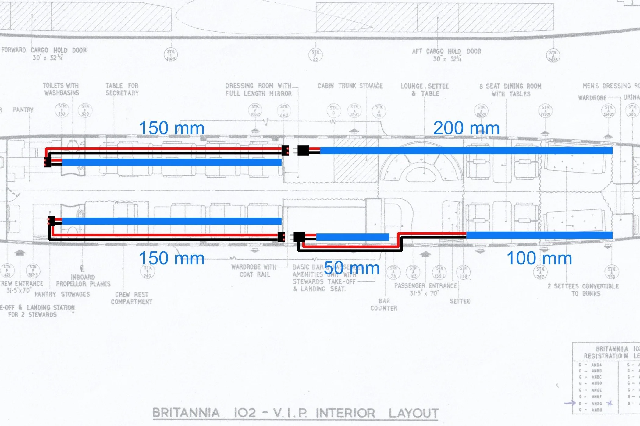 Illustration of electrical installation of ceiling lights in Britannia model.