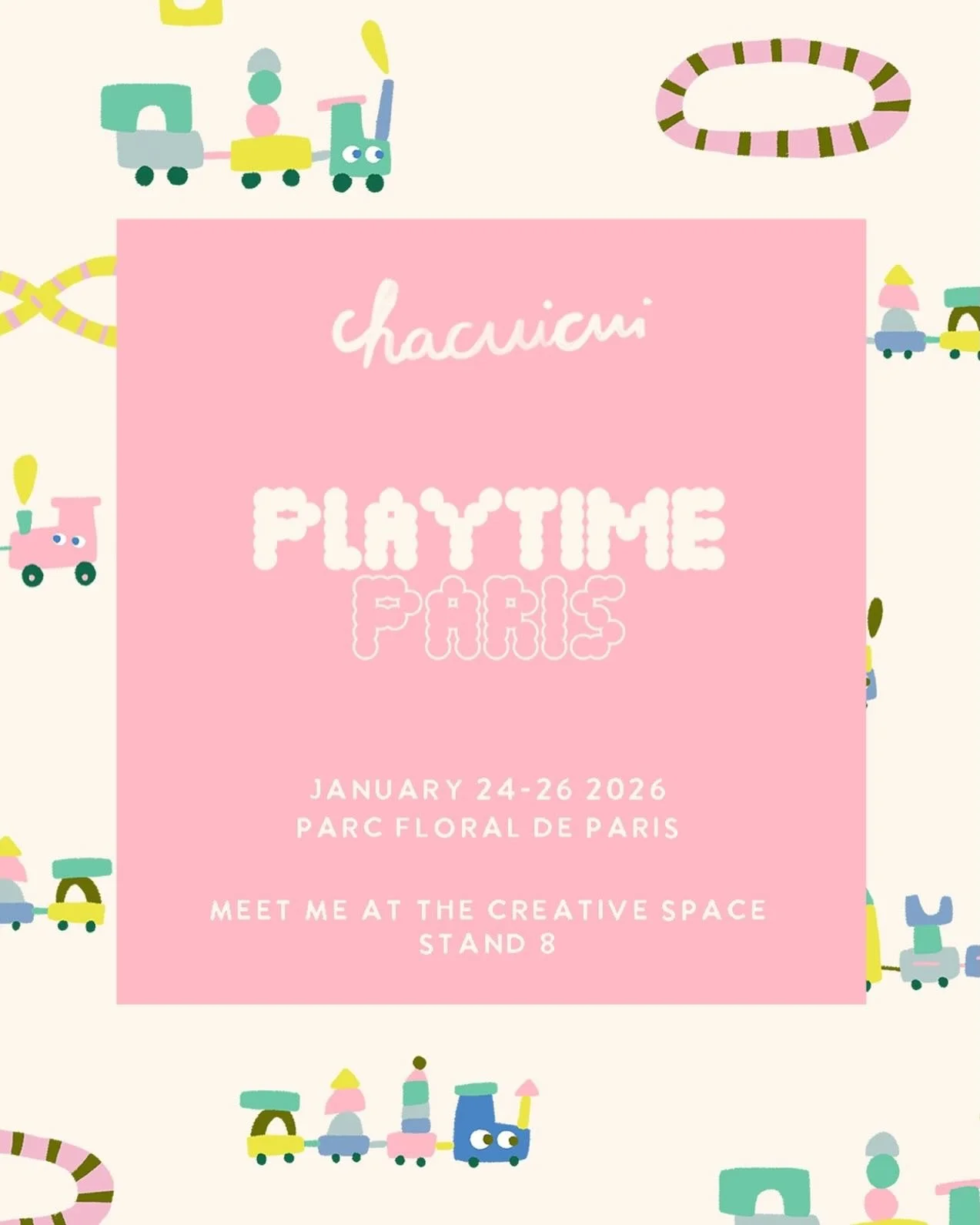 Hello!
I&rsquo;m very happy to be taking part in the Playtime trade show for the first time.
Join me at the Parc Floral de Paris from January 24 to 26.
I&rsquo;ll be presenting a collection of patterns created especially for the occasion.
See you soo