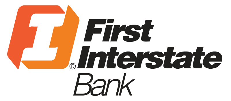 First Interstate Bank logo with an orange and black stylized 'F' symbol and black text.
