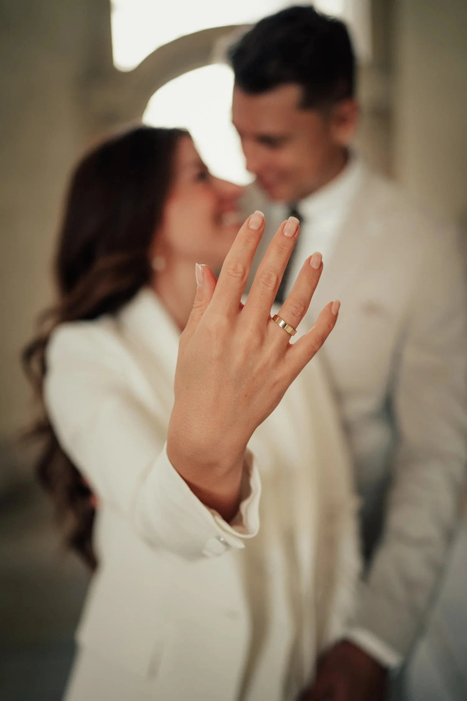 Bride showing her wedding ring after a civil ceremony in Berlin