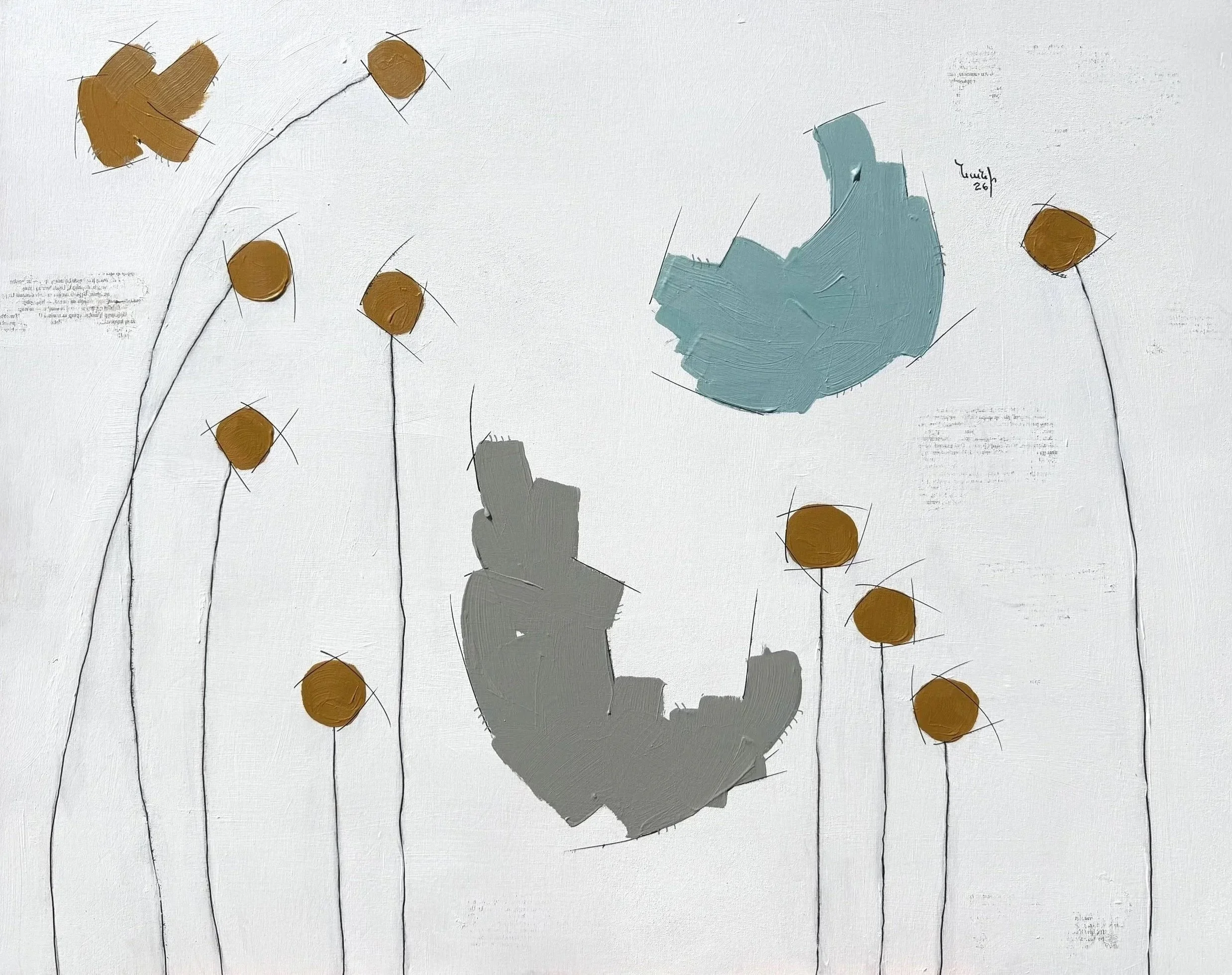 Billy Buttons II 
24" x 30" - 2026 - Acrylic on wood panel