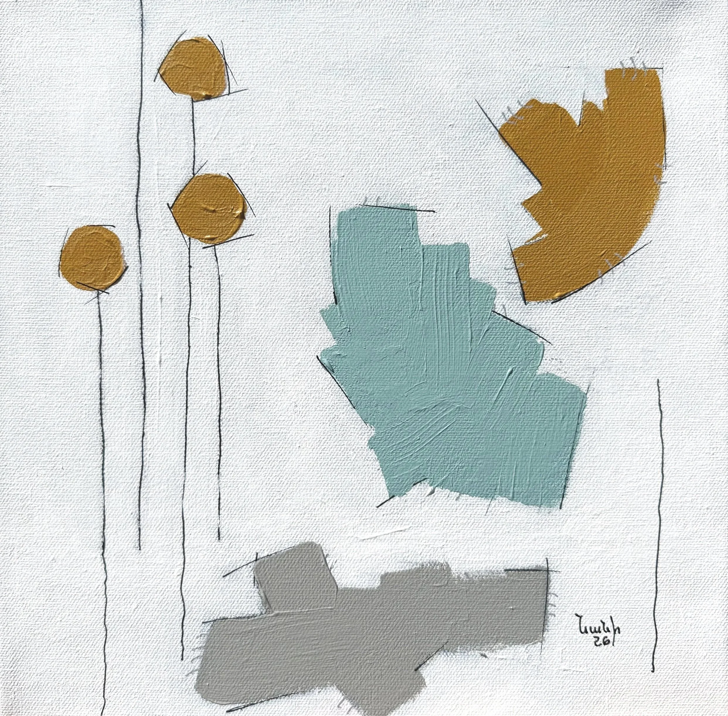 3 Billy Buttons 
12" x 12" - 2026 - Acrylic on canvas