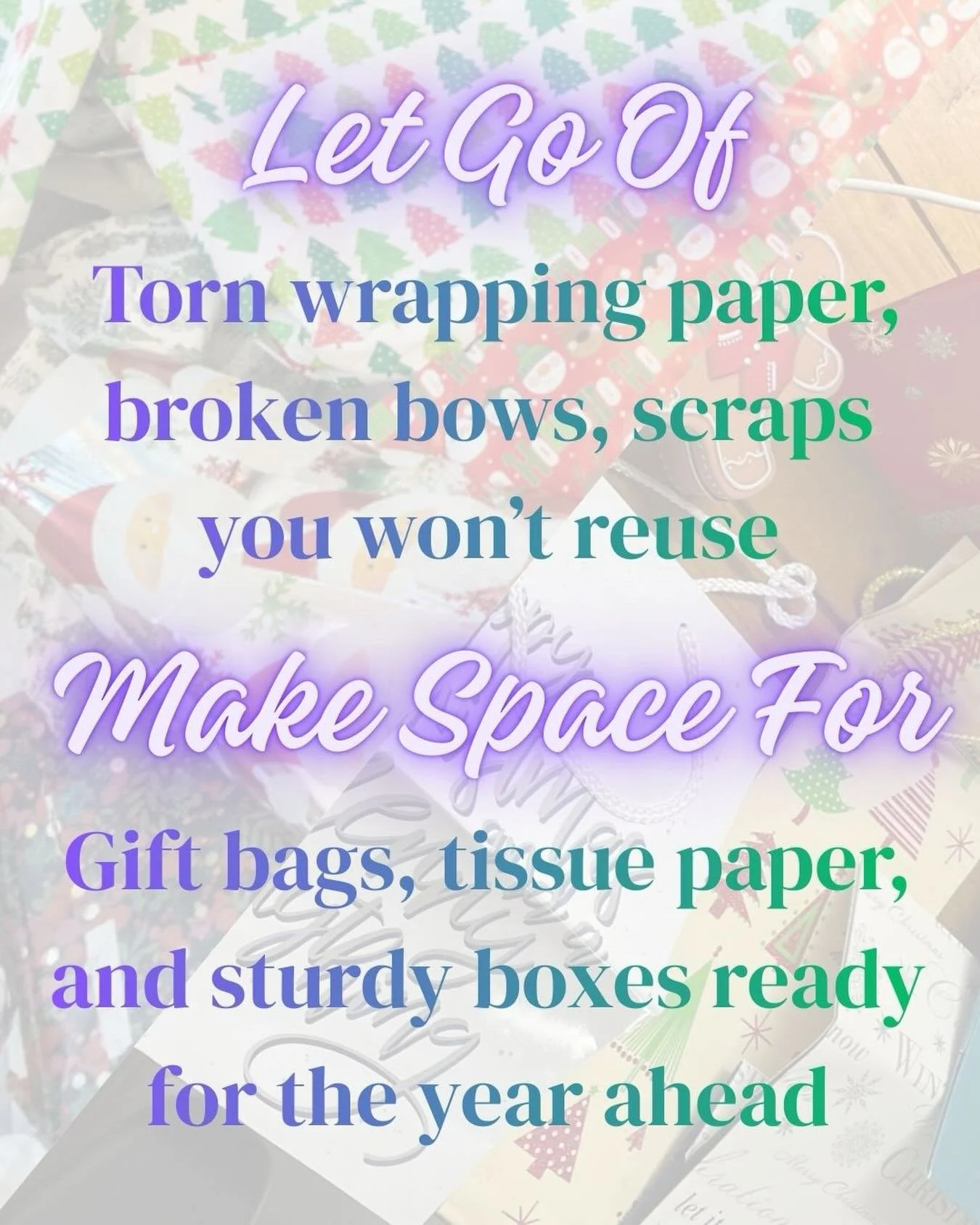 Welcome back to my what&rsquo;s good to keep and what&rsquo;s good to let go of following Christmas series. Let&rsquo;s be intentional heading into the New Year.

Let go of:
🎄 Torn wrapping paper, broken bows, scraps you won&rsquo;t reuse. 
Make spa
