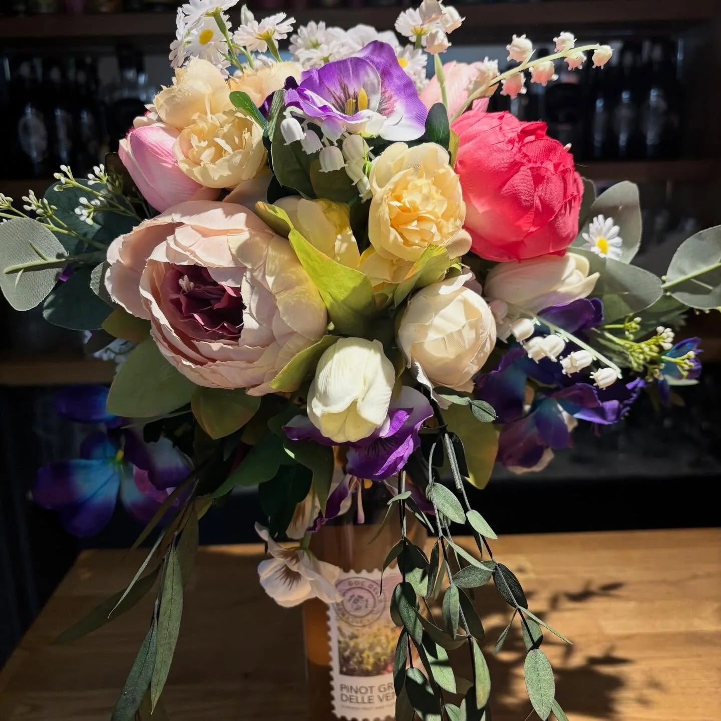 As Valentine&rsquo;s Day and Mother&rsquo;s Day are the next celebrations coming up in the calendar I thought I would do some floral creations for bottles. Reusable for other bottles, table decorations etc. If anyone wants one locally please let me k