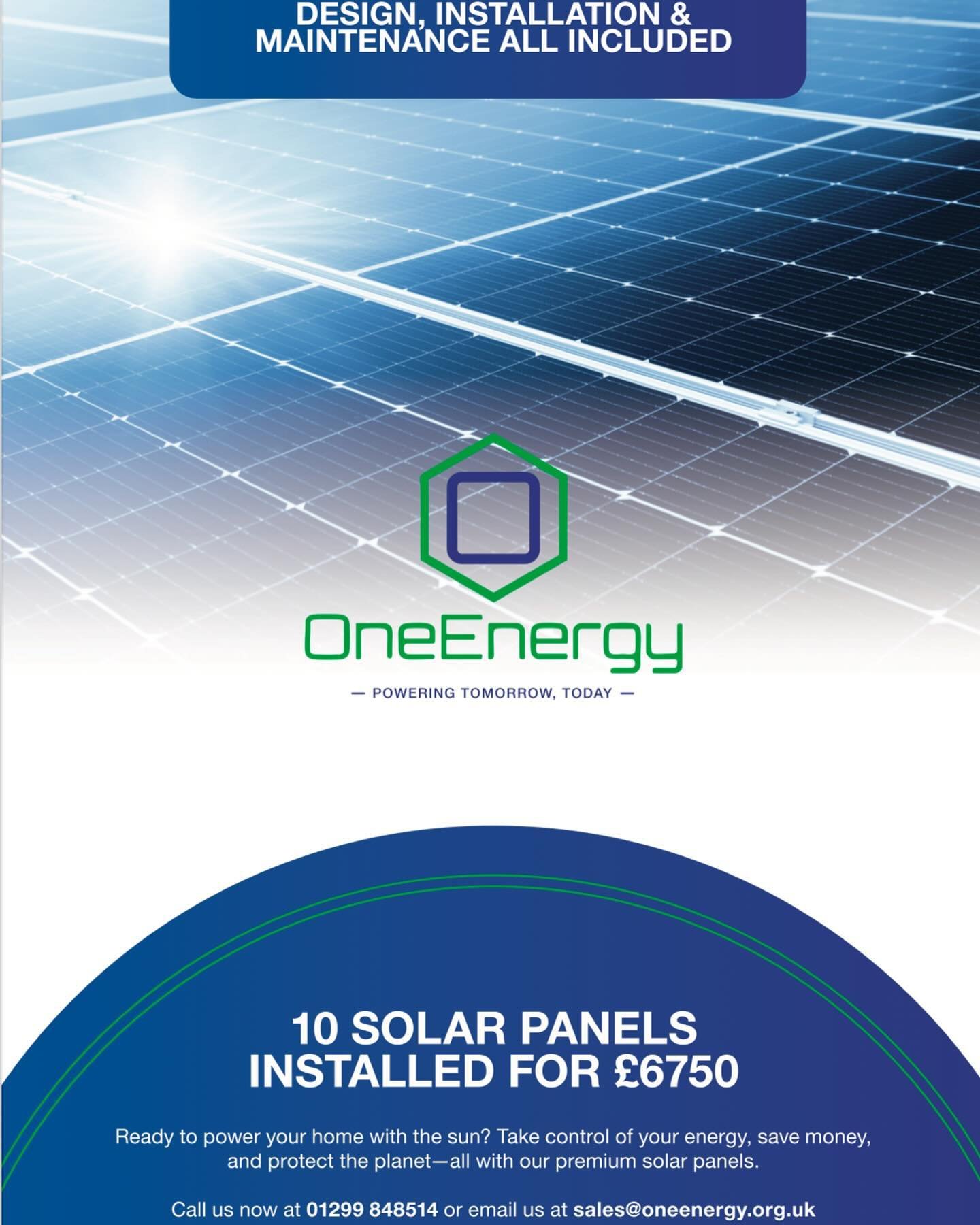 🌞 Take Control of Your Energy Today! 🌍

Say hello to big savings and a greener future with OneEnergy. We&rsquo;re offering an unbeatable deal:
💥 10 Solar Panels Installed for just &pound;6,750 💥

✅ Design, installation, and maintenance all includ
