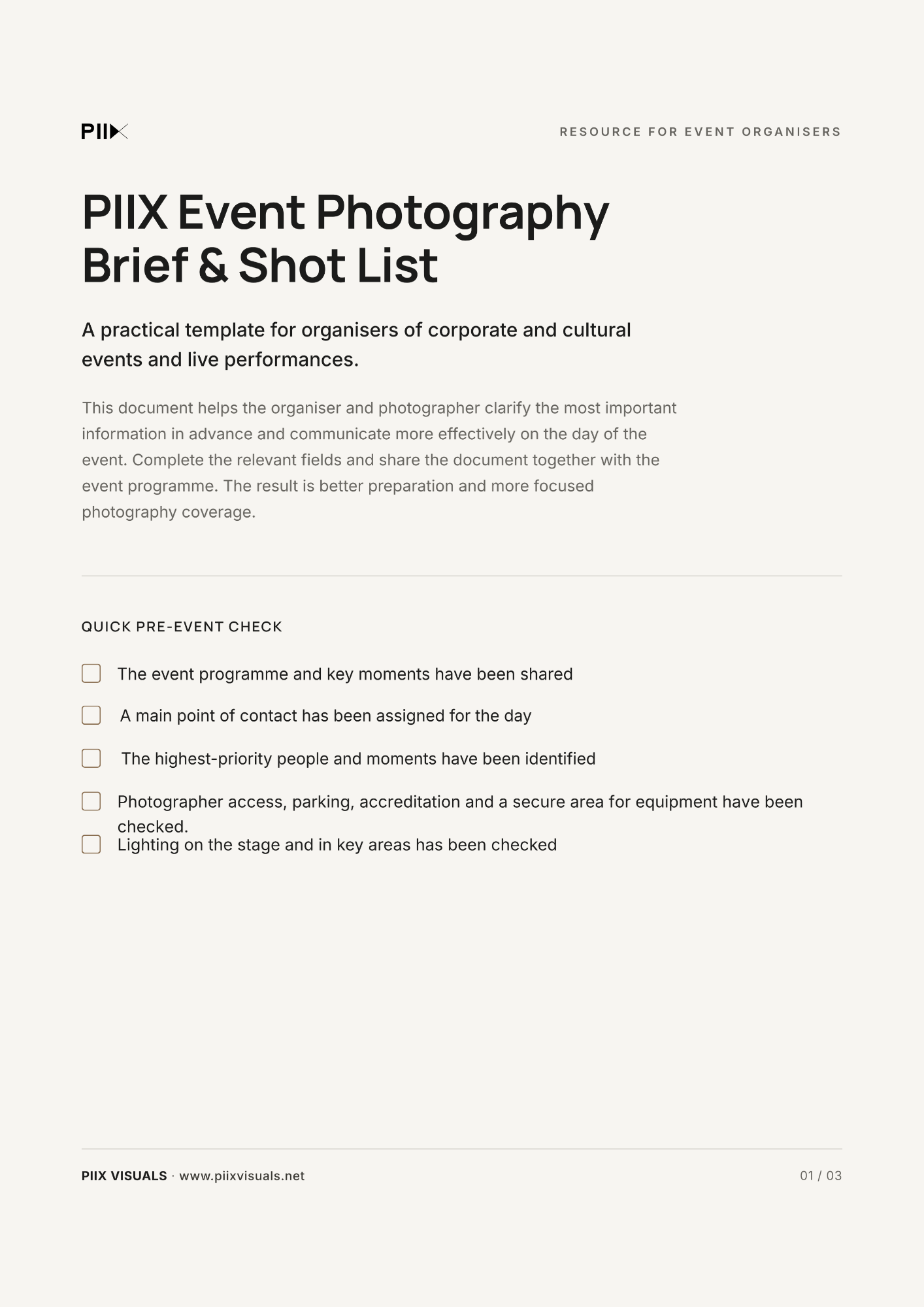 Free Event Photography Brief &amp; Shot List Template
