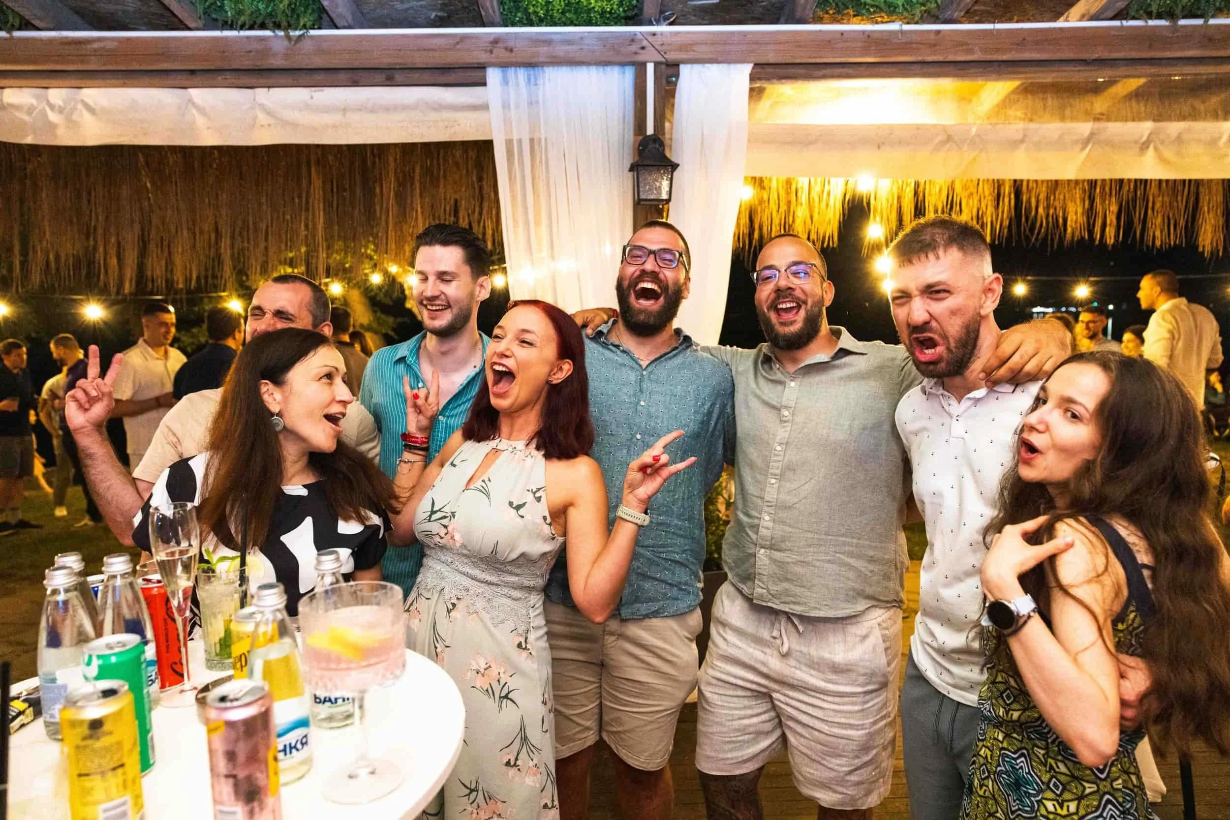Guests celebrating together at an evening event in Sozopol