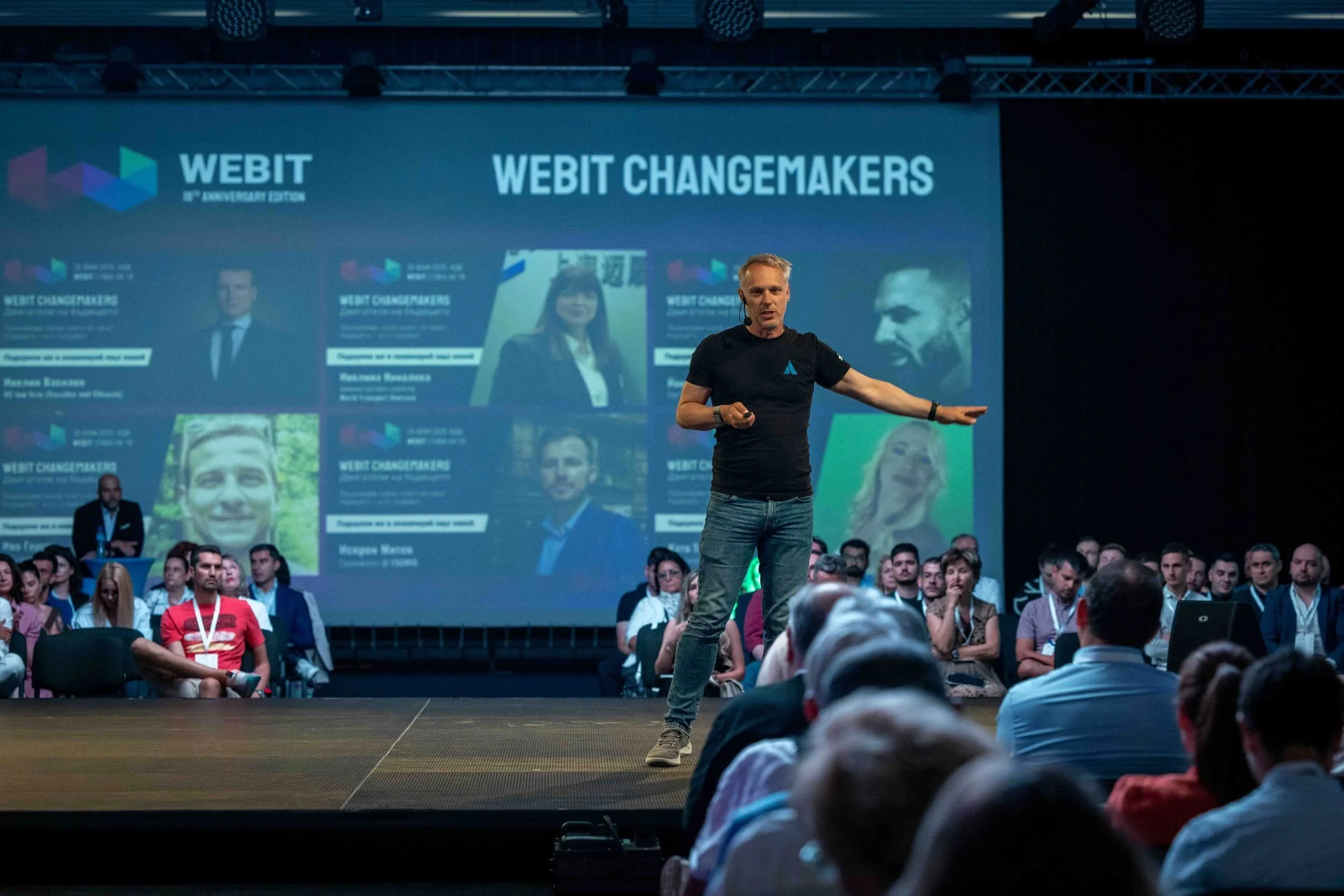 Speakers in conversation on stage during Webit 2025 in Sofia