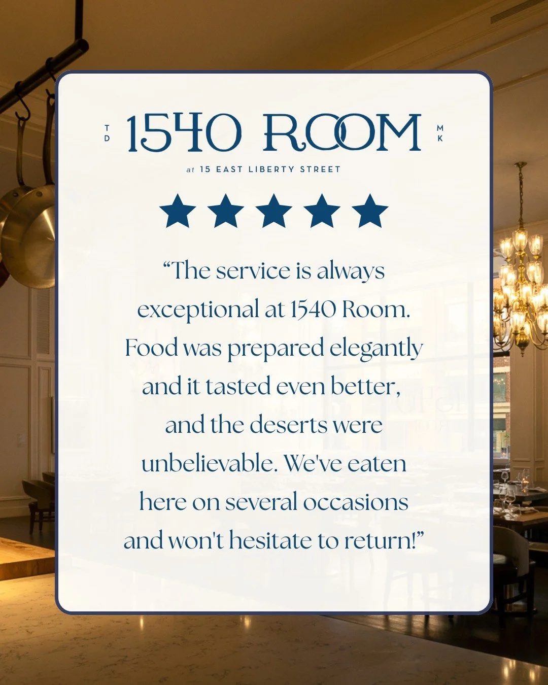 ✅ Exceptional service
✅ Elegantly prepared dishes 
✅ Unbelievable desserts

All that and more await at 1540 Room! Our dining room is back open tomorrow night&hellip; Book your reservation now through OpenTable or Resy! 

#1540Room #TheDesoto #Savanna