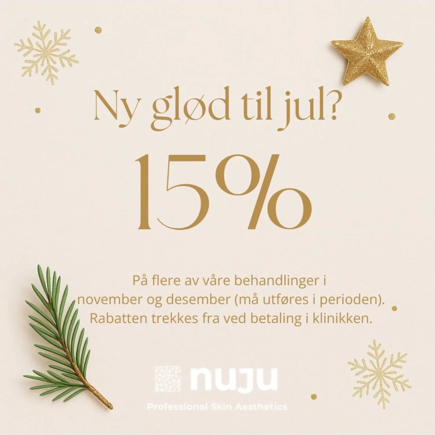 Book time hos kosmetisk sykepleier f&oslash;r jul, og f&aring; 15 % rabatt p&aring; utvalgte behandlinger! Link i bio.