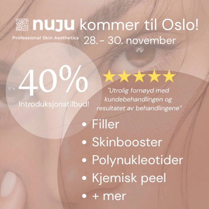 Nuju kommer til Oslo 28. - 30. november og vi tar med oss et supertilbud du ikke kan g&aring; glipp av p&aring; flere av v&aring;re behandlinger! Gj&oslash;r deg klar til julen med Nuju - Book din time p&aring; nuju.no/booking