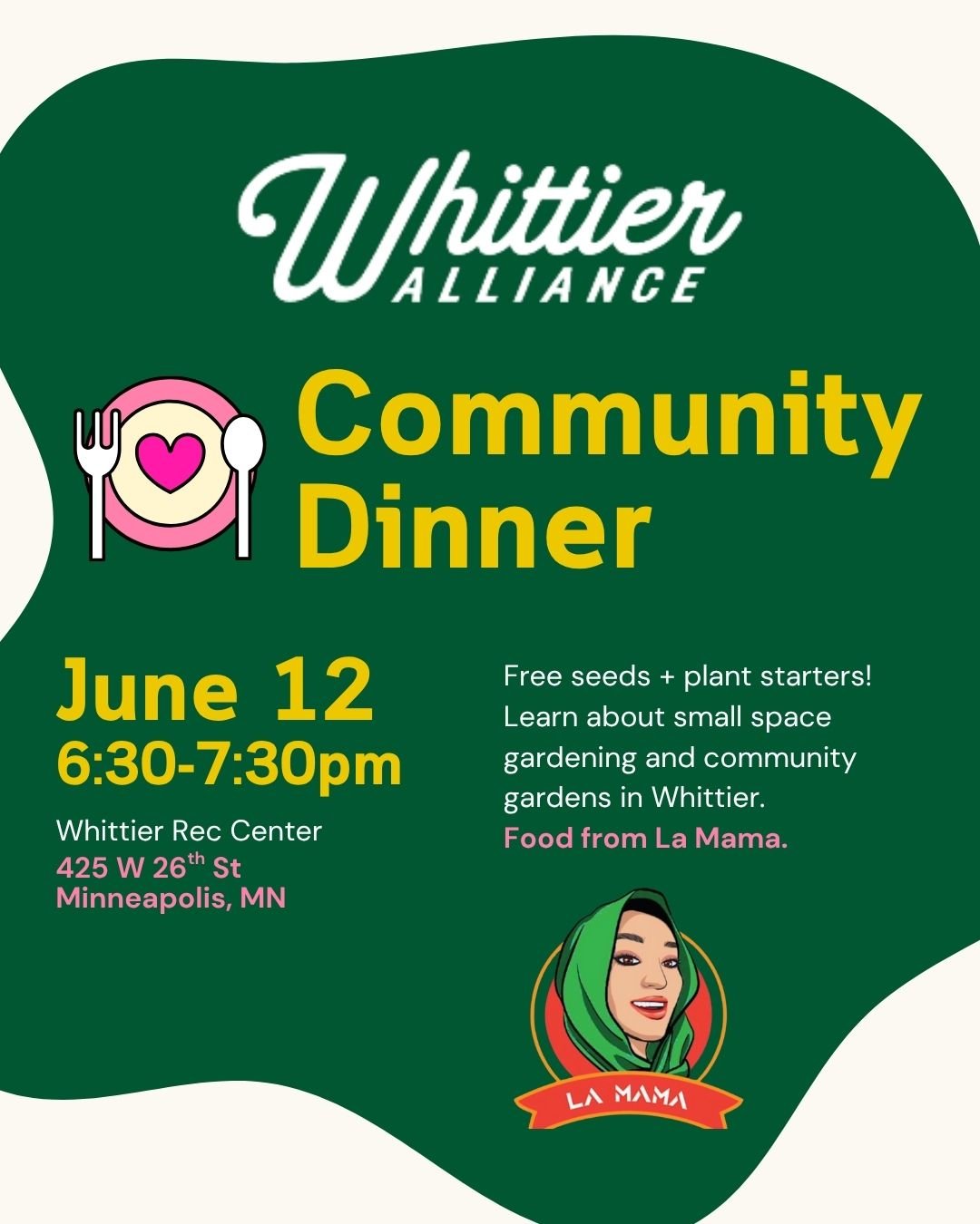 Join us for our Community Dinner this coming Thursday where we will be joined by
Master Gardeners and folks from community gardens in Whittier as we explore all opportunities green and growing. There will be free seeds and plant starters, as well as 