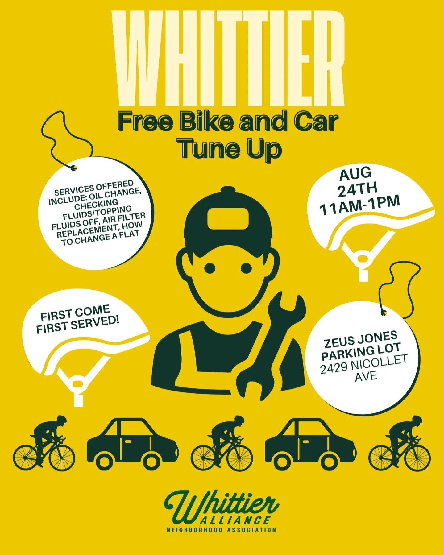We had a few cancellations, so bike + car repair this AM is now first come, first served! 🚗🚲

Basic car + bike repair / advice for FREE in the Zeus Jones parking lot (2429 Nicollet Ave). PM for more info, or just show up! 

We'll be here until 1pm 